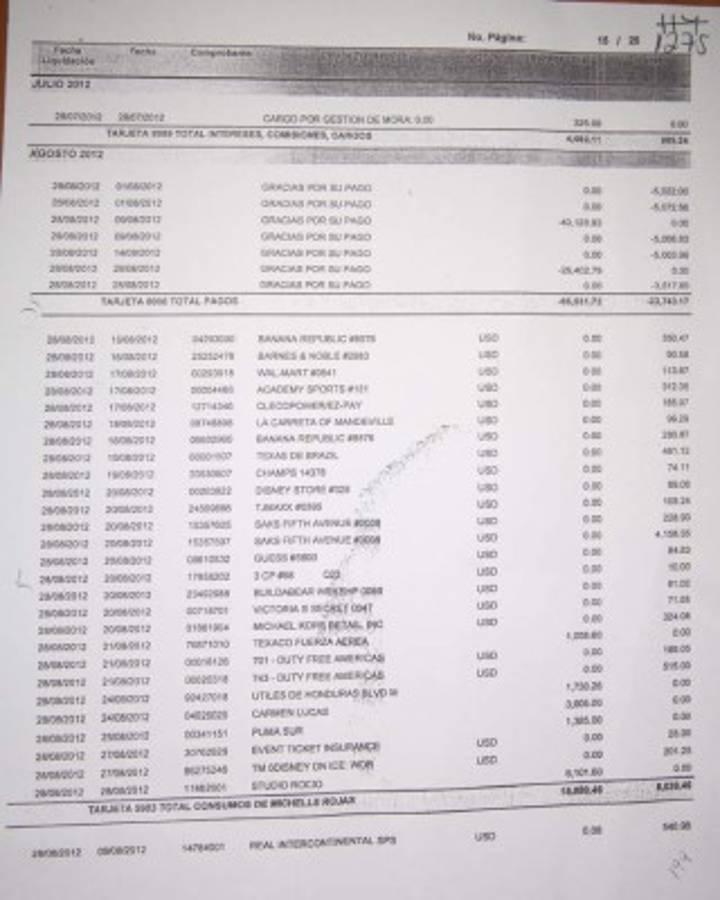 Estos son parte de los estados de cuenta que reflejan los onerosos gastos de José Zelaya y su esposa Michelle Alejandra Rojas.