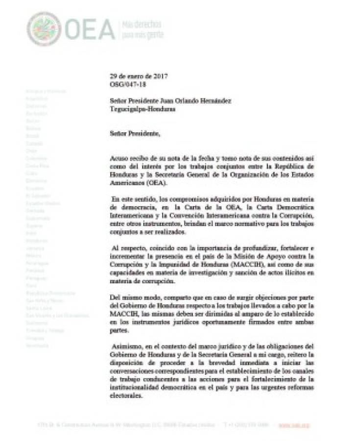 Esta es la respuesta de Almagro al presidente Juan Orlando Hernández.