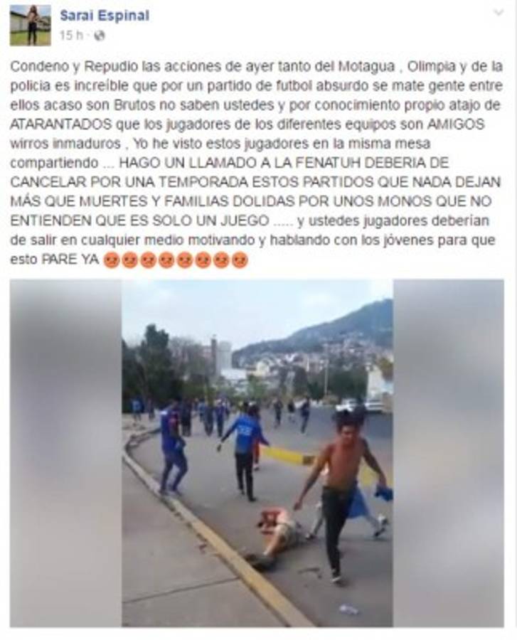 Saraí Espinal: 'Es absurdo que por un partido de fútbol se mate gente'