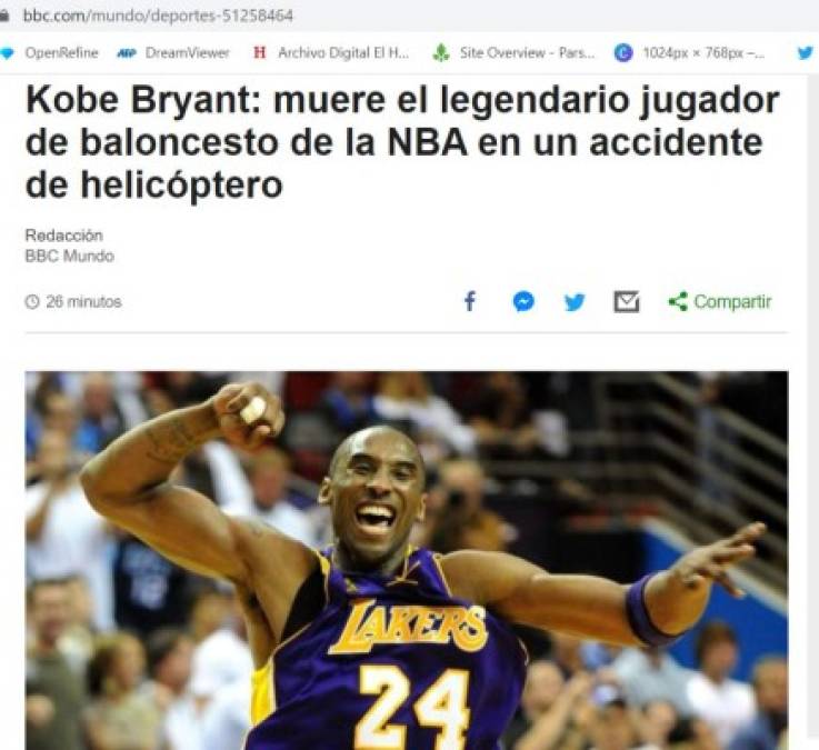 El mundo conmocionado por muerte de Kobe Bryant: Así informaron los medios