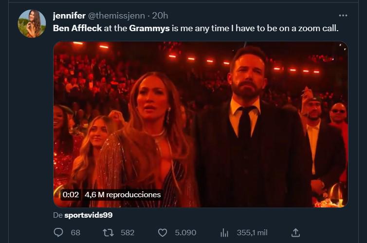 Cara de Ben Affleck en los Grammy deja imperdibles memes