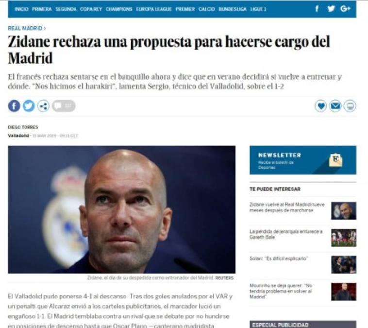 La llegada de Zinedine Zidane al Real Madrid hace eco en los medios deportivos del mundo