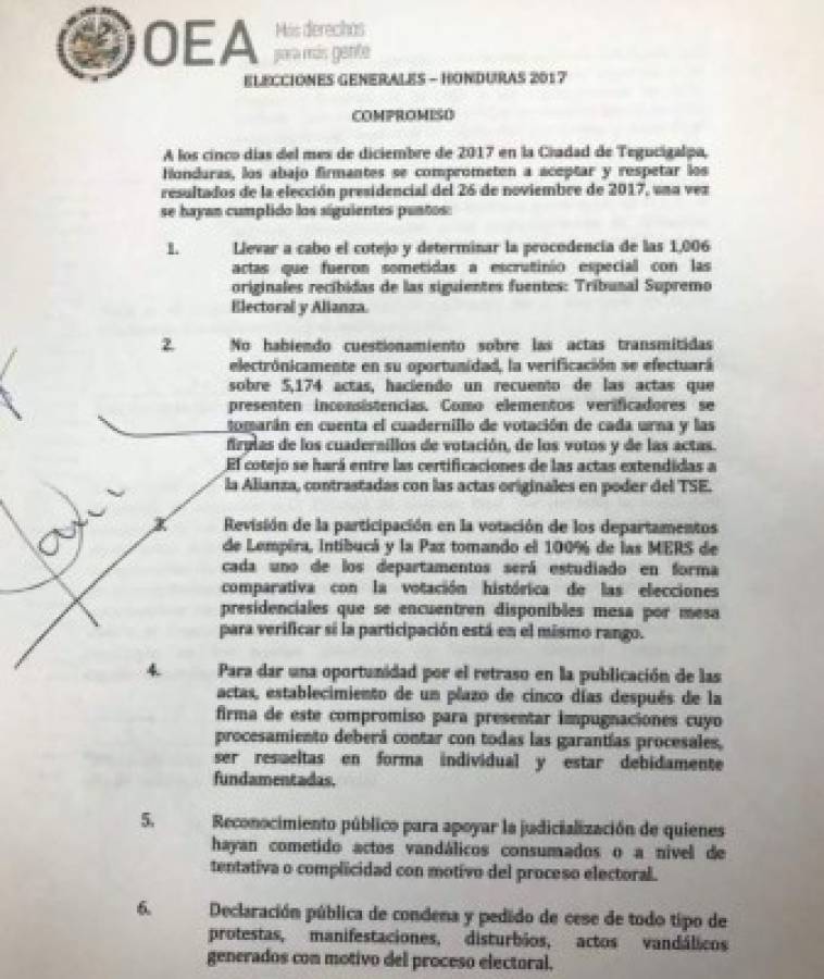 Juan Orlando Hernández lamenta que Alianza de Oposición no firme nuevo compromiso acordado ante OEA