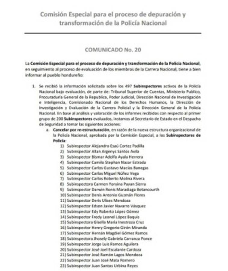 Comisión depuradora separa a 71 oficiales de la Policía Nacional
