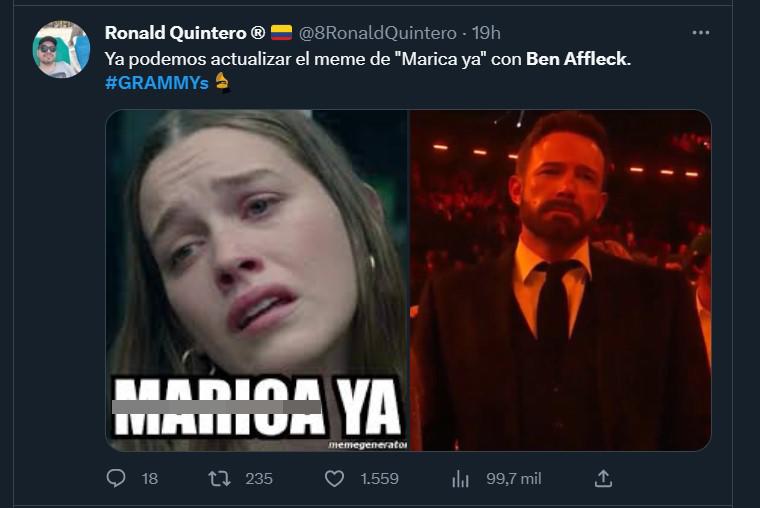 Cara de Ben Affleck en los Grammy deja imperdibles memes
