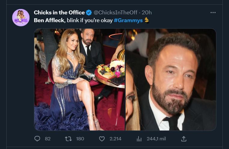 Cara de Ben Affleck en los Grammy deja imperdibles memes