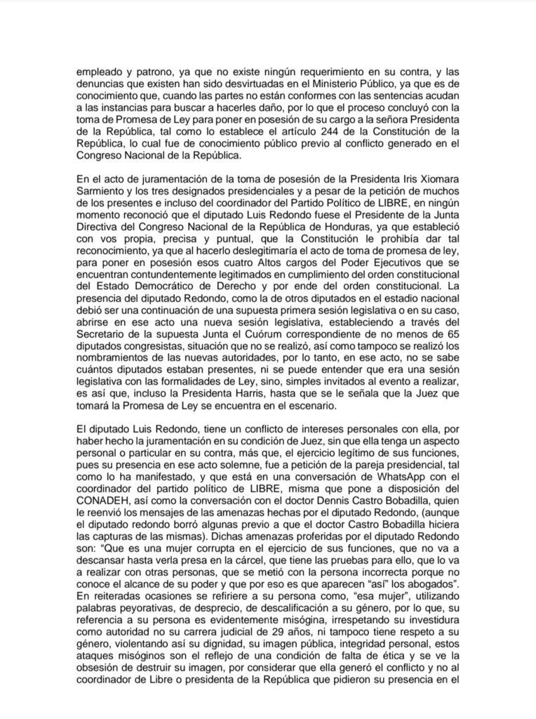 Jueza Karla Romero, quien juramentó a la presidenta Castro, denuncia a Luis Redondo por presuntas amenazas