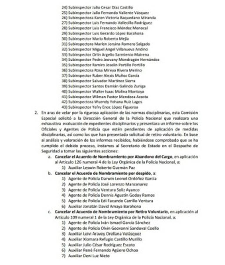 Comisión depuradora separa a 71 oficiales de la Policía Nacional