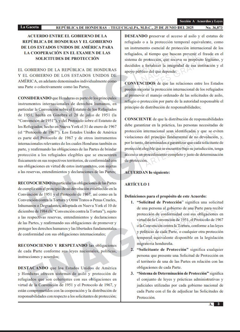 El acuerdo fue publicado el 25 de junio en el Diario Oficial La Gaceta.