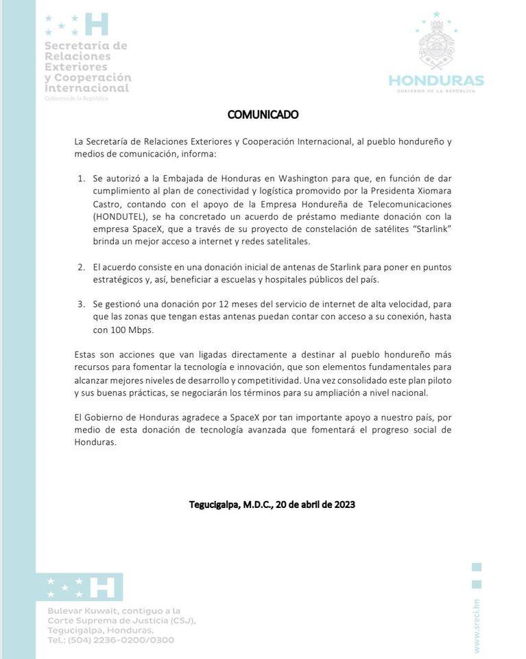 Starlink ofrecerá internet en escuelas y hospitales públicos de Honduras
