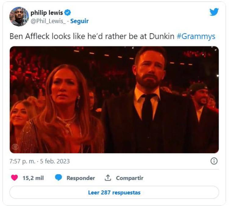 Cara de Ben Affleck en los Grammy deja imperdibles memes