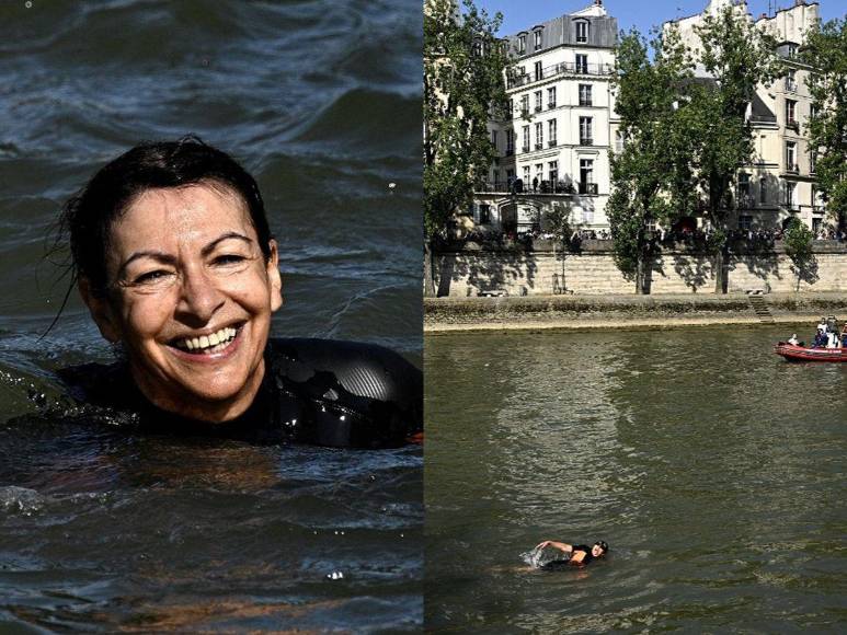 Anne Hidalgo, alcaldesa de París, nada en Río Sena para confirmar descontaminación