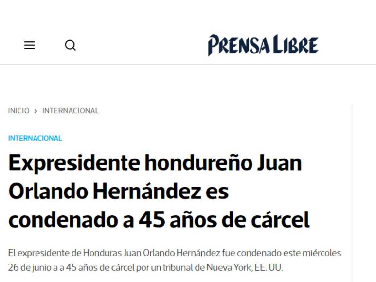 Así informaron medios de comunicación internacionales la sentencia de JOH