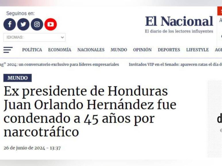 Así informaron medios de comunicación internacionales la sentencia de JOH