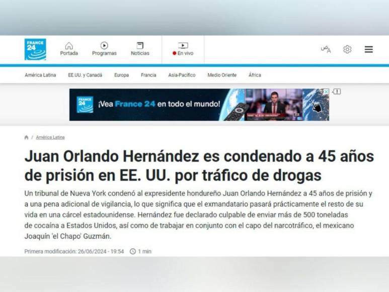 Así informaron medios de comunicación internacionales la sentencia de JOH