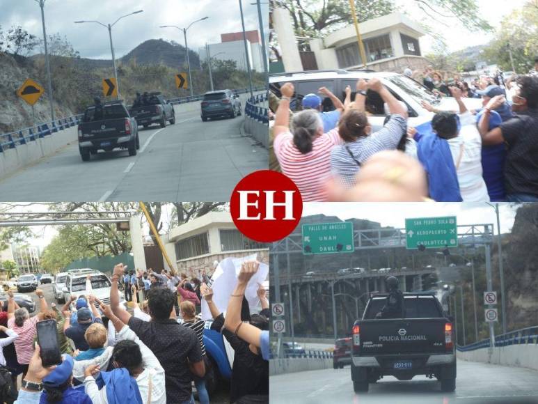 Entre consignas y fuerte resguardo: así fue trasladado JOH a su celda provisional