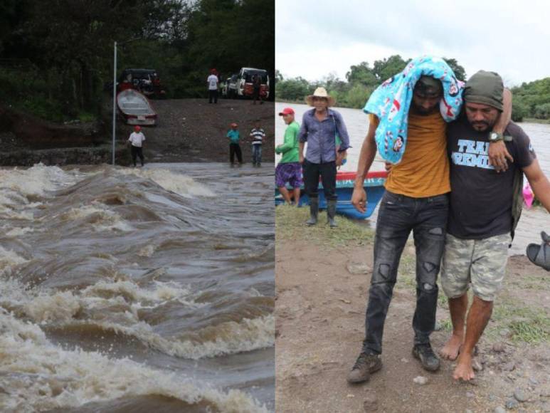 Enfermos cruzan en balsas: dramática situación por inundaciones en el sur de Honduras