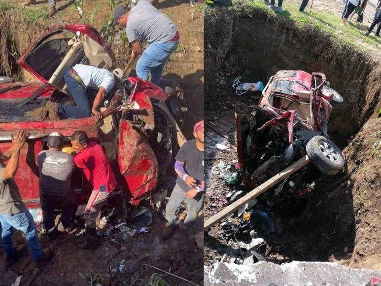 Difícil rescate de familia que se accidentó en Santa Cruz de Yojoa