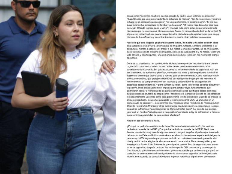 La emotiva carta de la hija de JOH que conmovió al juez Kevin Castel