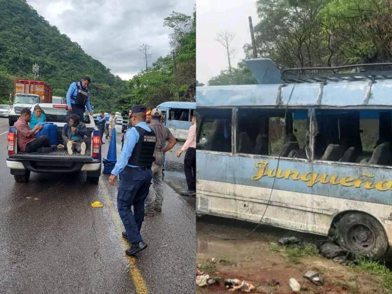 Imágenes del accidente de autobús en Taulabé; hay tres muertos y niños heridos
