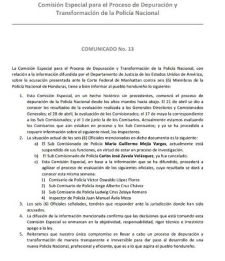 Honduras: Luz verde para la extradición de los seis policías acusados por gobierno de EE UU