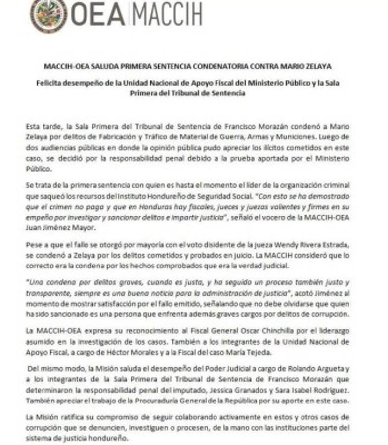 Maccih celebra condena contra exdirector del IHSS, Mario Zelaya: 'Se ha hecho justicia'