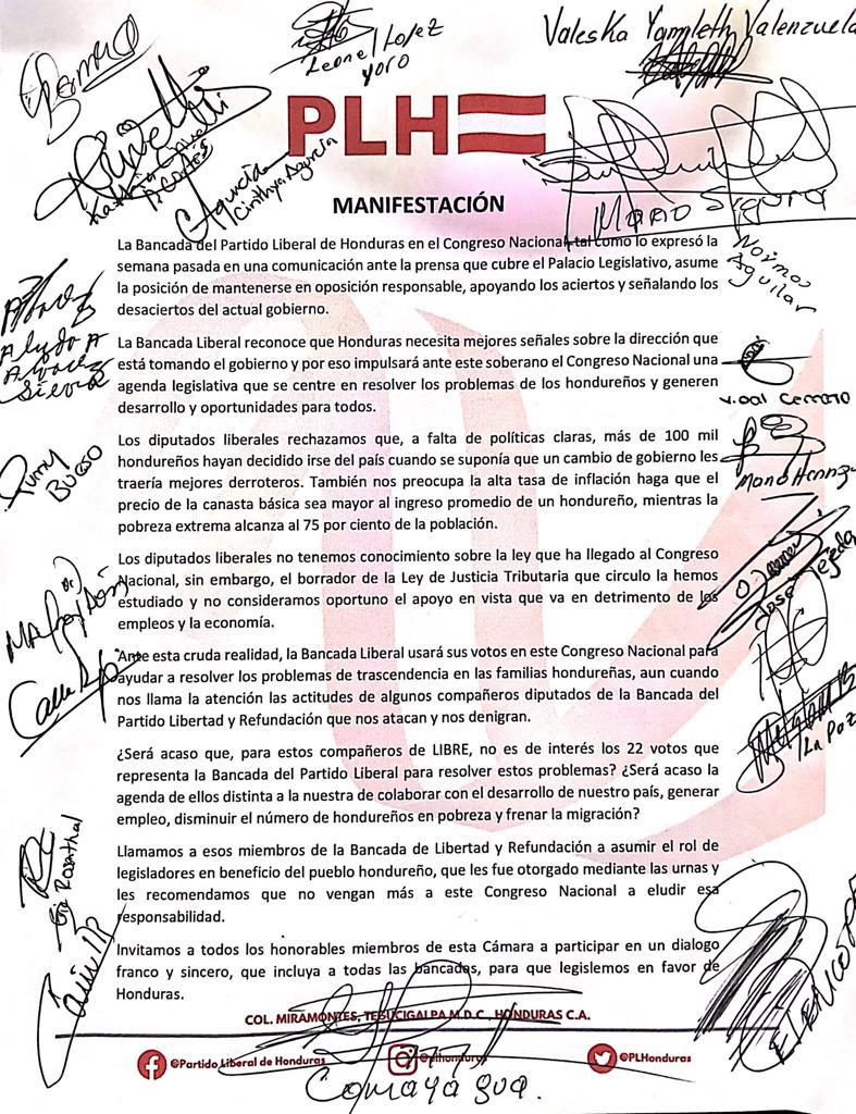 Diputados liberales catalogan como inoportuna la Ley de Justicia Tributaria