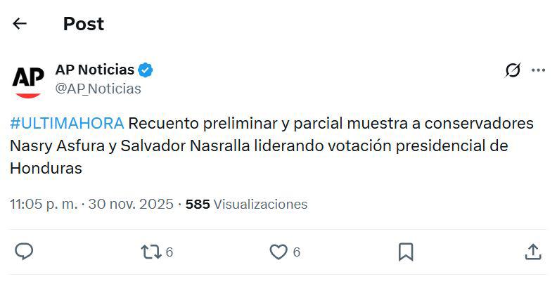 Medios internacionales informan ventaja de Asfura en primeros resultados electorales