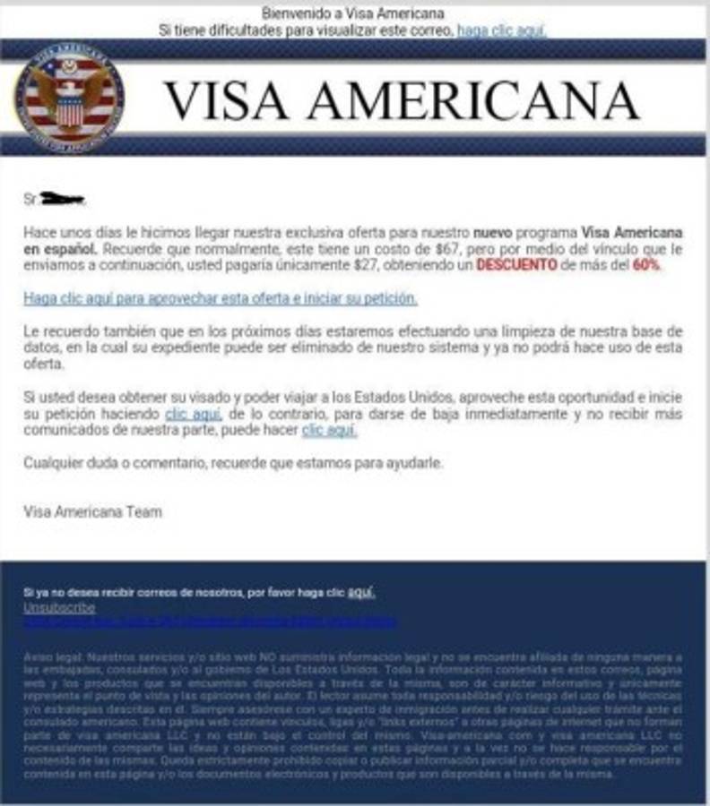 La página visaamericana.com ofrece un nuevo programa para tramitar la autorización condicionada a un costo promocional de 27 dólares es decir 621 lempiras.