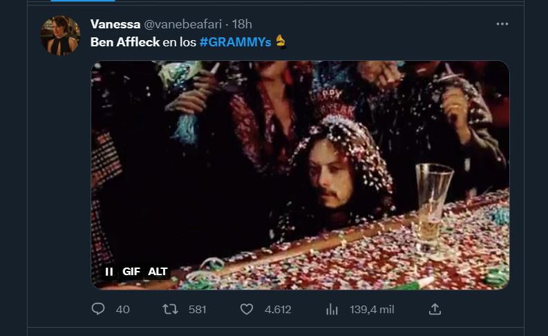 Cara de Ben Affleck en los Grammy deja imperdibles memes