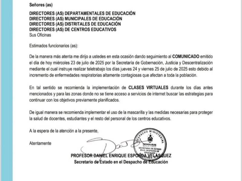 ¿Qué días no habrá clases presenciales por alerta sanitaria en Honduras?