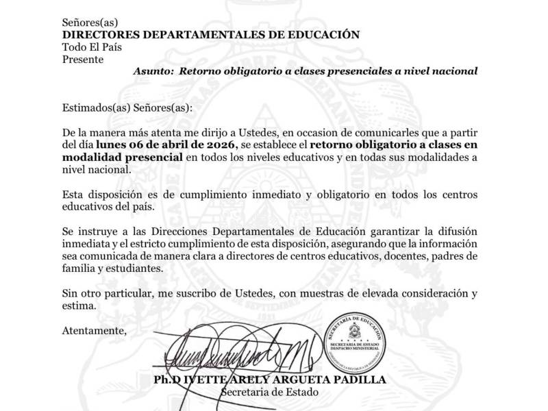 Educación ordena el regreso obligatorio a clases presenciales en Honduras desde el 6 de abril.