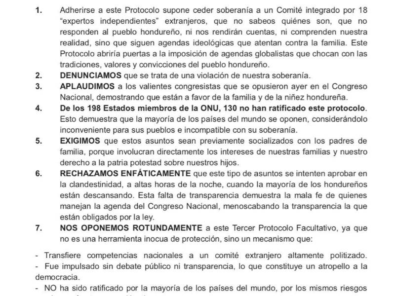 La sociedad civil aplaude rechazo a instrumento internacional en el Congreso Nacional.