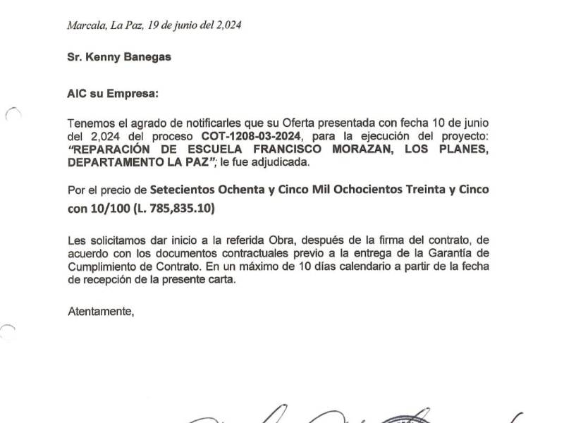 La fuente de EL HERALDO Plus en Marcala compartió algunos de los contratos que benefician al hermano del diputado de parte de la corporación municipal.