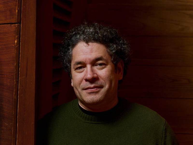 Gustavo Dudamel at Walt Disney Concert Hall in Los Angeles on Feb. 10, 2026. As the conductor prepares to leave the Los Angeles Philharmonic for the New York Philharmonic, he says, “I am in two waters.” (Jake Michaels/The New York Times)