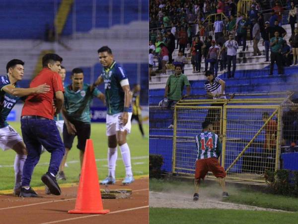 El clásico entre Marathón y Real España volvió a dejar hechos lamentables luego de que varios aficionados ingresaran al campo de juego provocando un enfrentamiento.