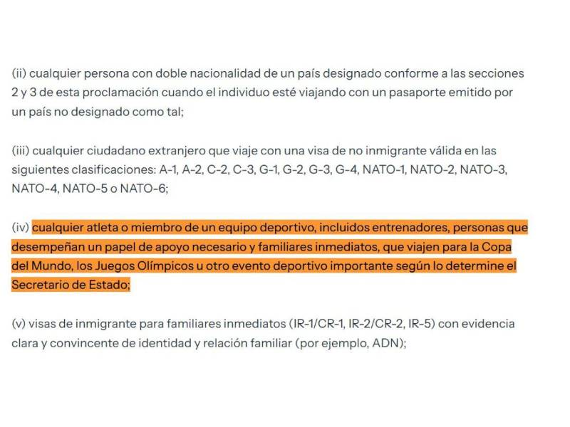 Captura de pantalla de la sección 4 de la orden ejecutiva acerca de la restricción de ingreso a Estados Unidos a 12 países.