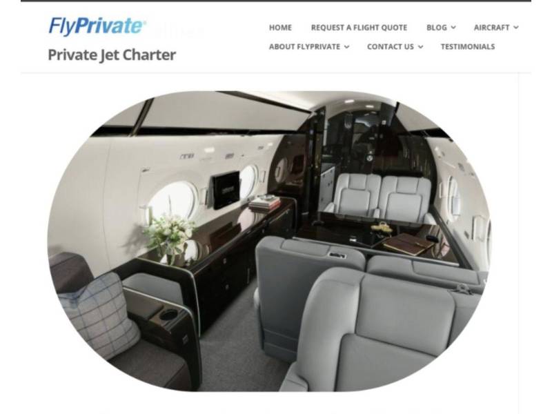 Captura de pantalla a la sección del sitio web llamado Fly Private.