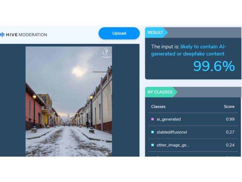 Captura de pantalla a los resultados de la herramienta Hive Moderation hecha el 26 de septiembre de 2025.