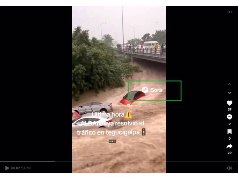 Captura de pantalla a una publicación de TikTok, enfatizando la marca de agua de una herramienta de IA llamada Sora.