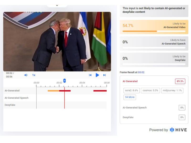 Captura de pantalla a los resultados de Sightengine sobre el análisis del video.
