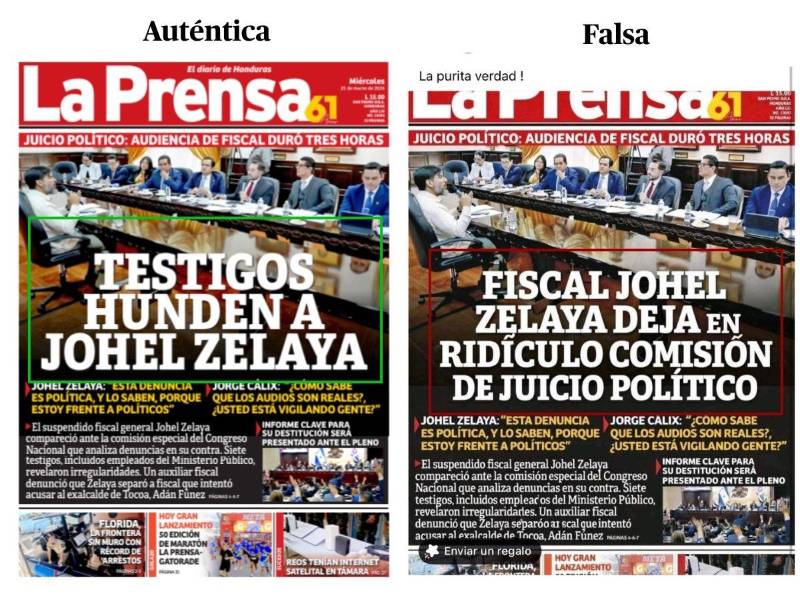 Inconsistencias detectadas por EH Verifica entre el contenido falso y uno verídico.