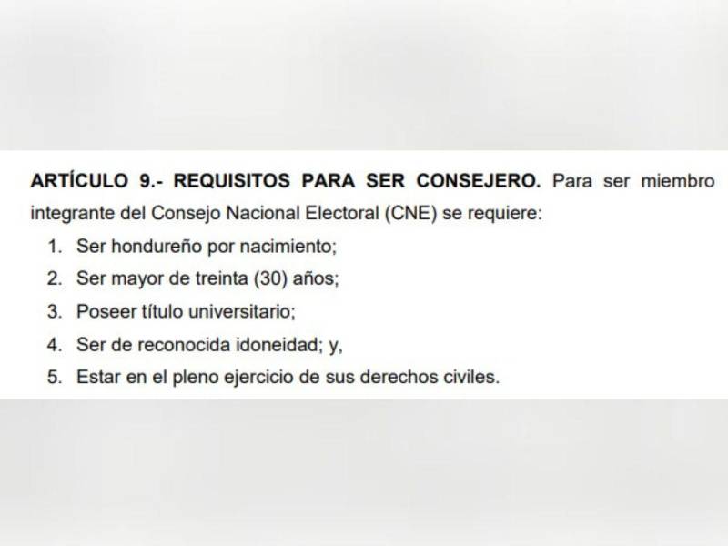 Captura de pantalla al artículo 9 de la Ley Electoral.