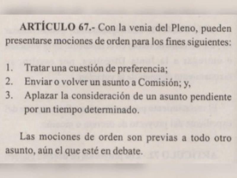 Captura de pantalla al artículo 67 de la Ley Orgánica del Congreso Nacional.