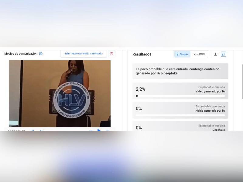 Según Hive AI Detector, es poco probable que el video de Sara Zavala promoviendo a HLV haya sido elaborado con IA.