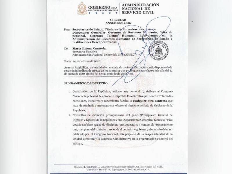 Imagen de la circular emitida por Servicio Civil en torno a los empleados públicos.