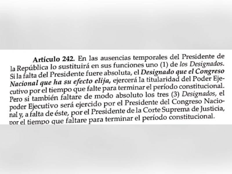 Captura de pantalla al artículo 242 de la Constitución de la República,