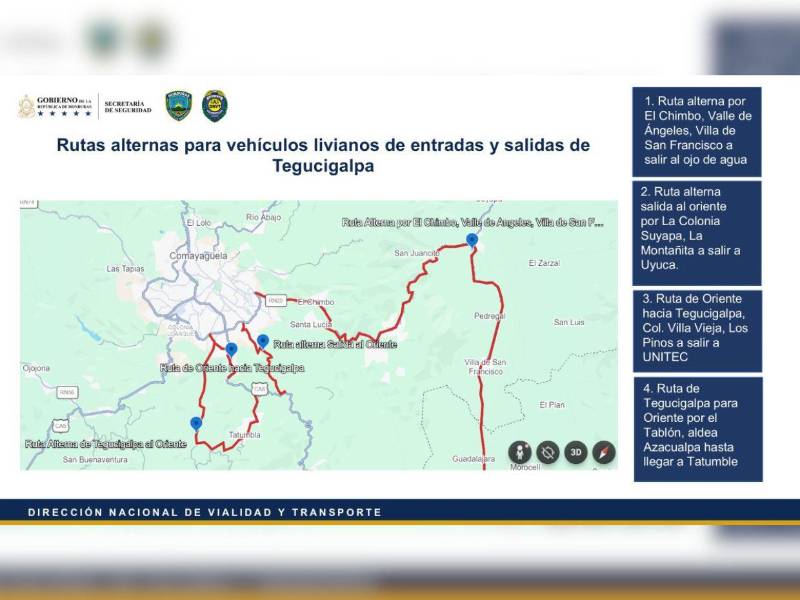 Estas son las vías alternas para el tránsito.
