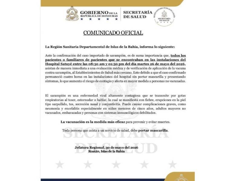 Mediante un comunicado, la regional de Salud instó a los pacientes que estuvieron el martes en el hospital mencionado acudan a revisión.