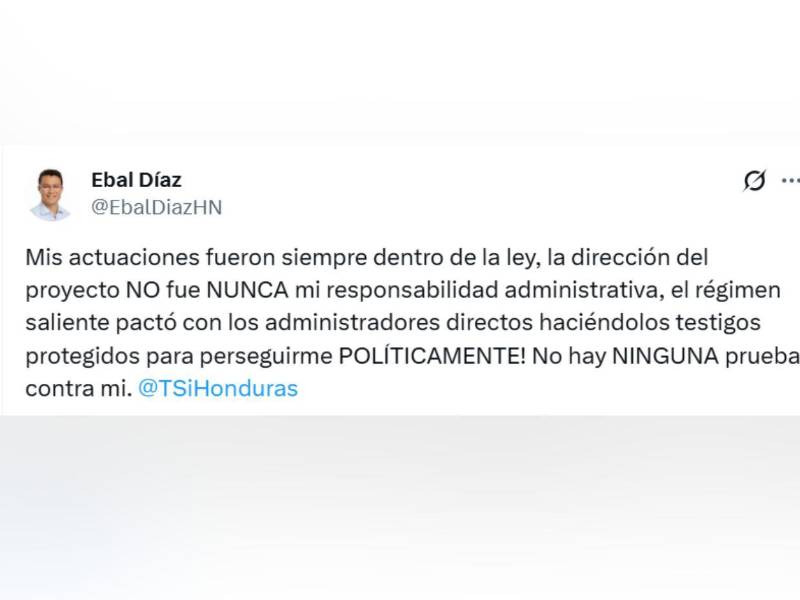 Ebal Díaz se desliga de acusaciones por corrupción: No hay ninguna prueba contra mí